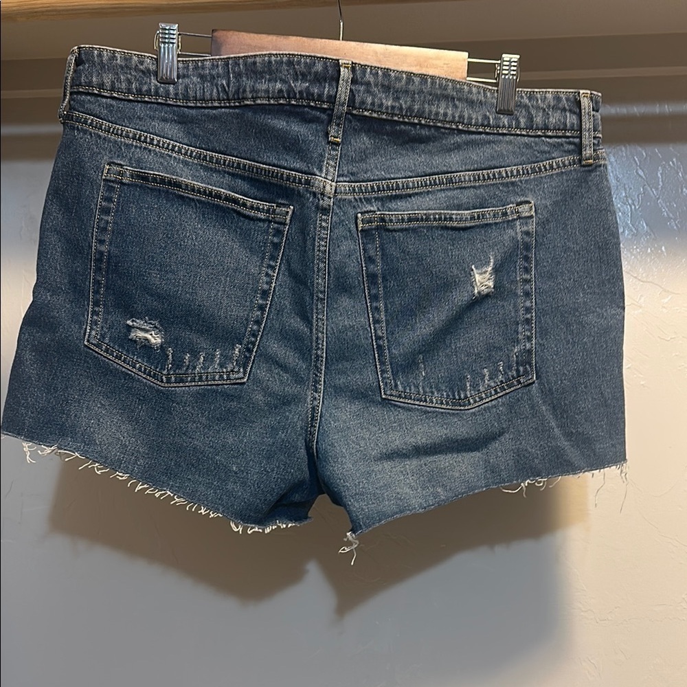 Distressed Blue Jean Shorts with Raw Hem - Picture 3 of 5